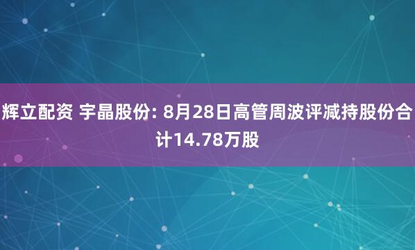 辉立配资 宇晶股份: 8月28日高管周波评减持股份合计14.78万股